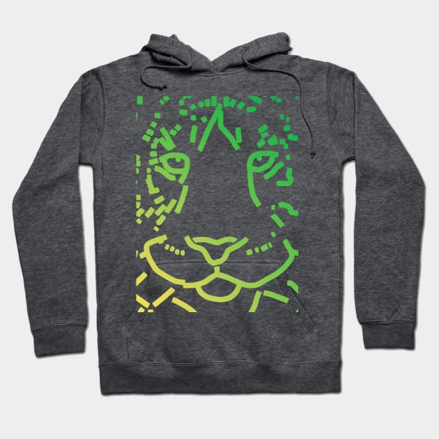 Green Tiger Face Hoodie by ellenhenryart